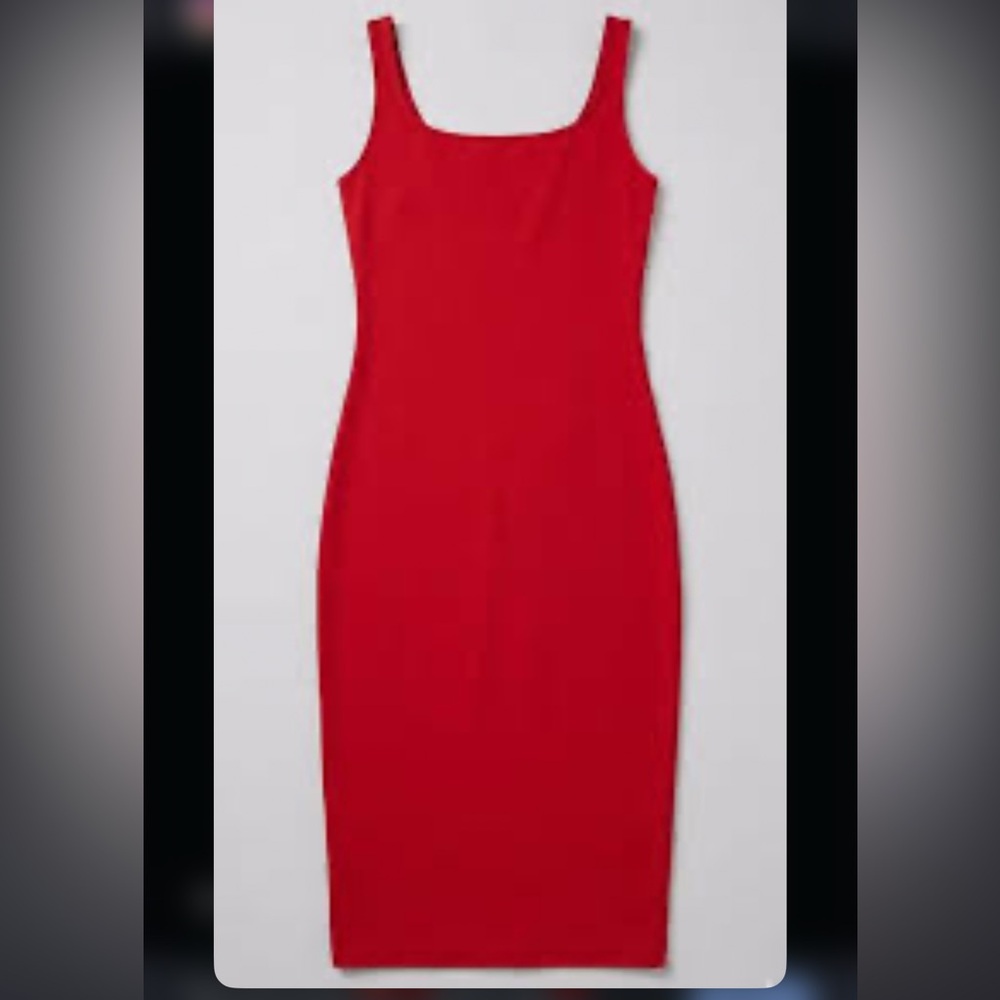 Zara Red Square-Neck Midi Tank Dress